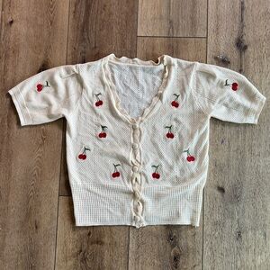 Cherry Embroidered Cream Cardigan